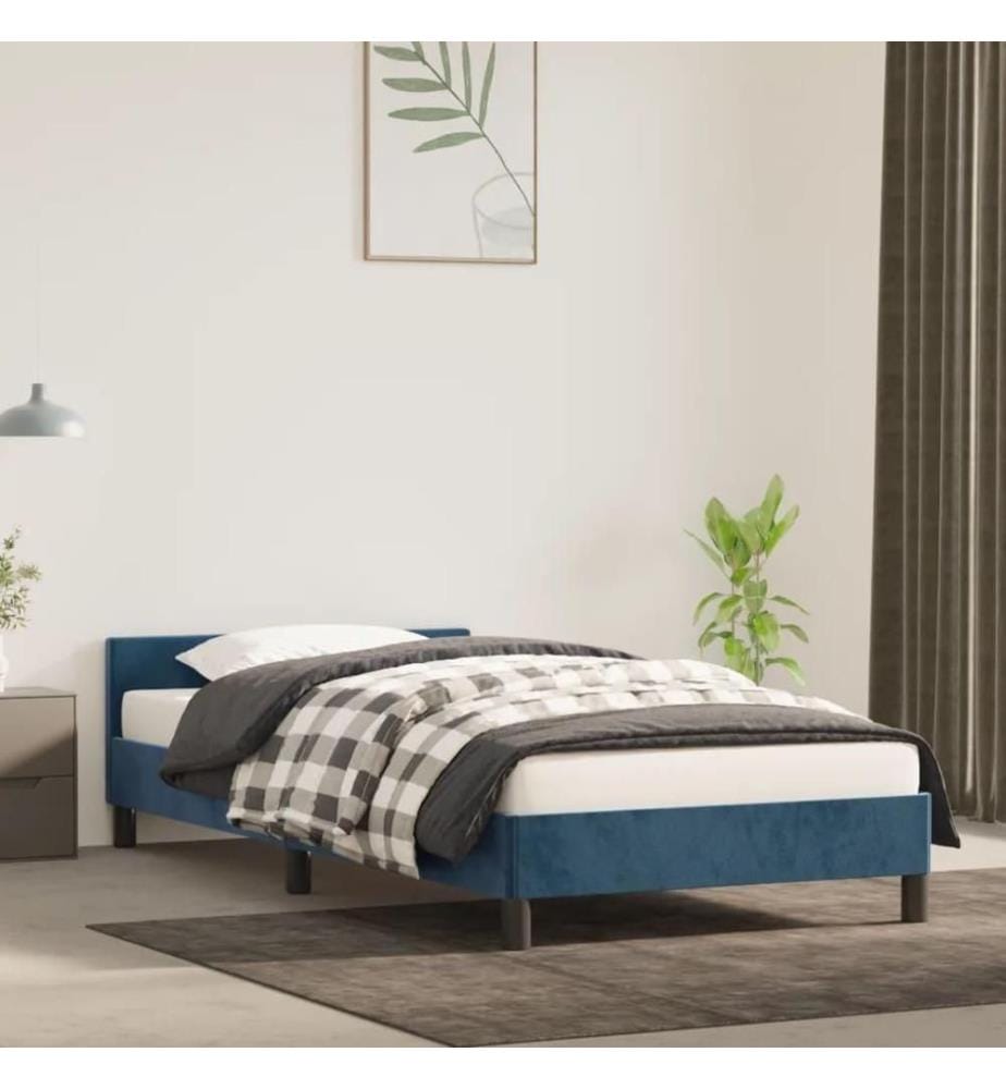Cadre de lit avec tête de lit Bleu foncé 100x200 cm Velours