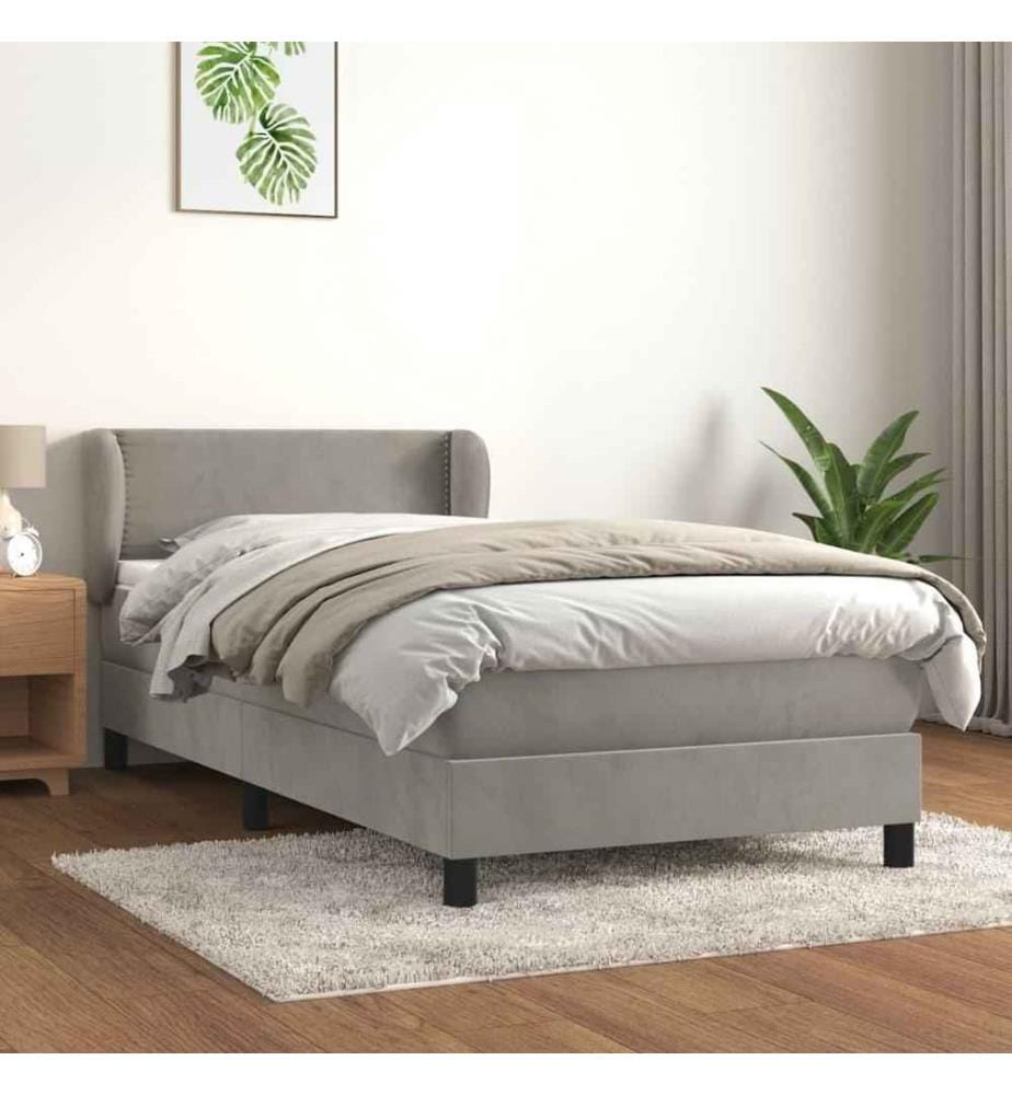 Boxspringbett mit Matratze Hellgrau 90x190 cm Samt