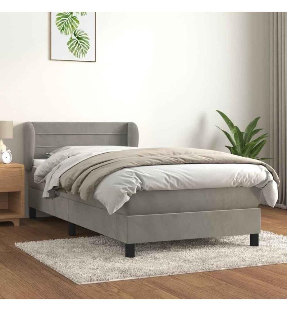 Boxspringbett mit Matratze Hellgrau 90x190 cm Samt