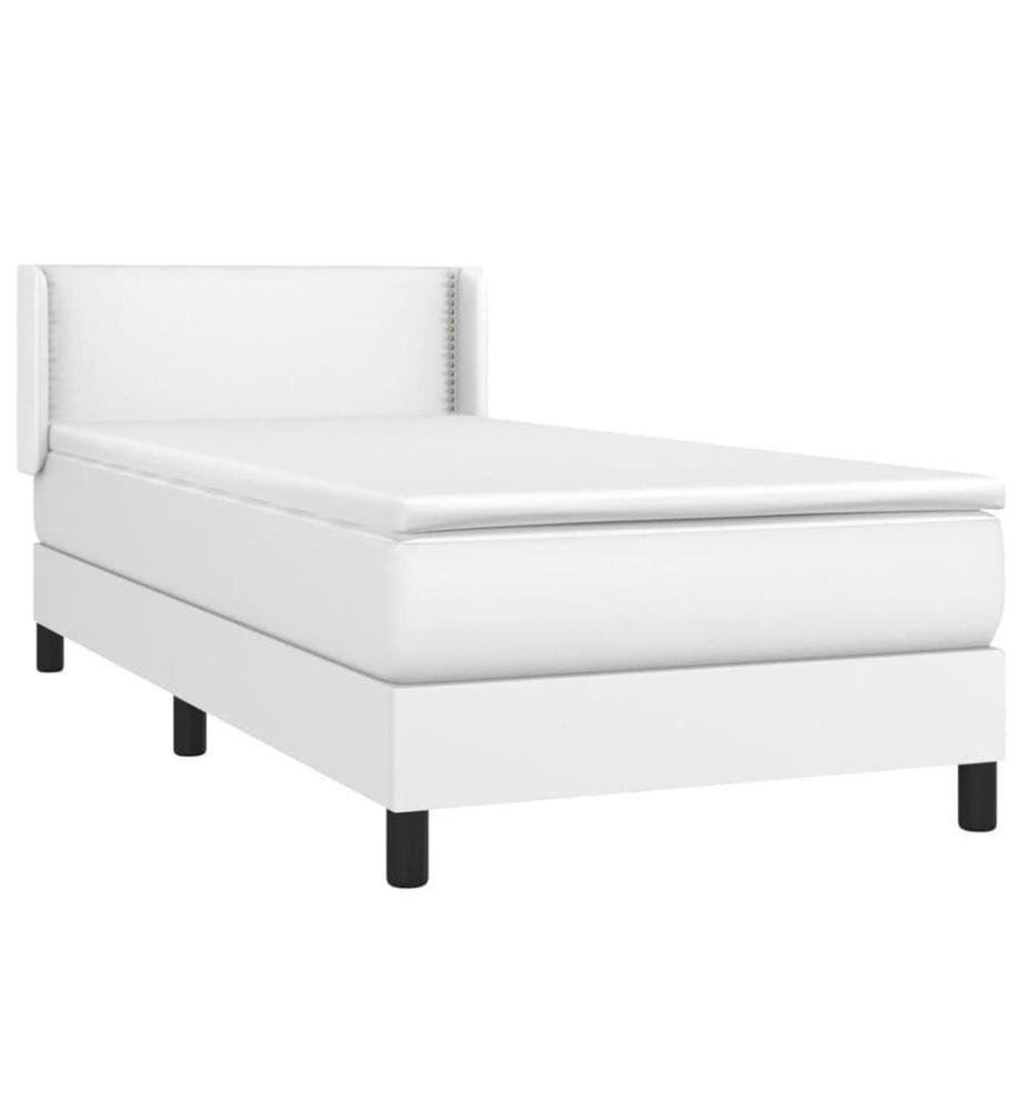 Boxspringbett mit Matratze Weiss 100x200 cm Kunstleder