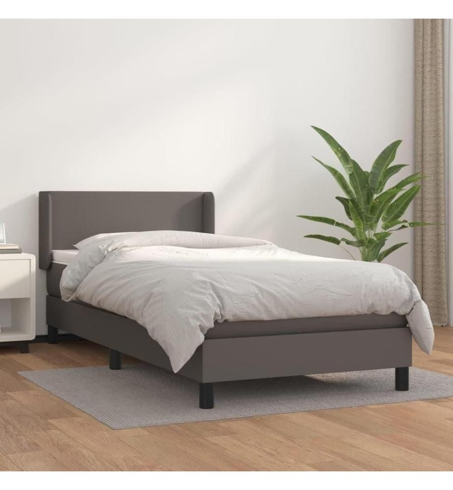 Boxspringbett mit Matratze Grau 100x200 cm Kunstleder