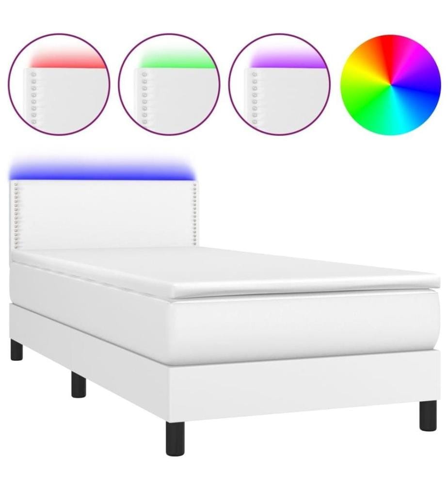 Boxspringbett mit Matratze & LED Weiss 100x200 cm Kunstleder