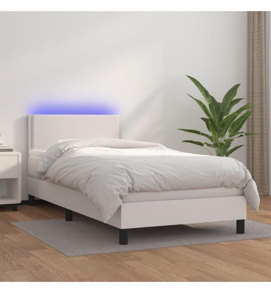 Boxspringbett mit Matratze & LED Weiss 90x190 cm Kunstleder