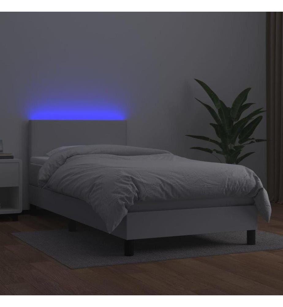 Boxspringbett mit Matratze & LED Weiss 100x200 cm Kunstleder