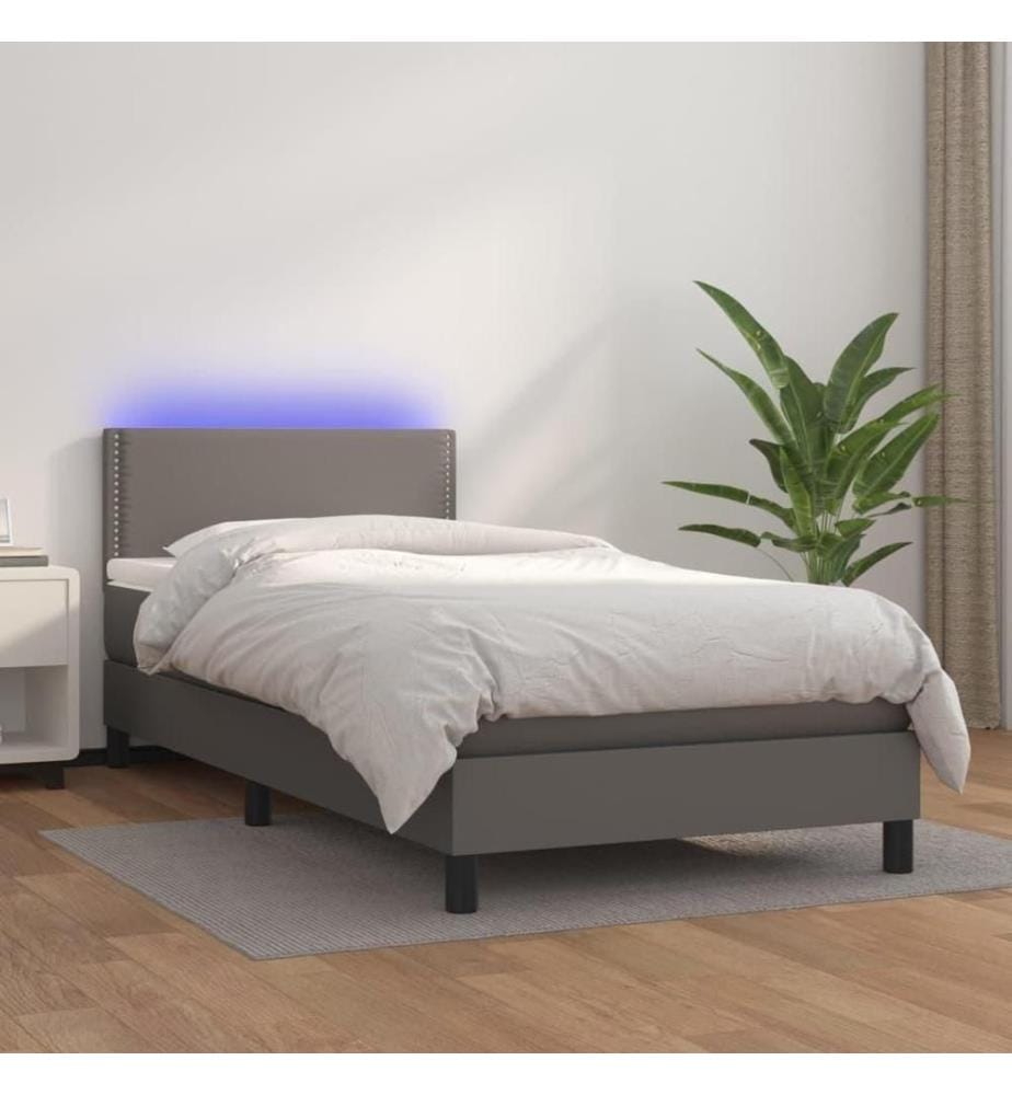 Boxspringbett mit Matratze & LED Grau 100x200 cm Kunstleder