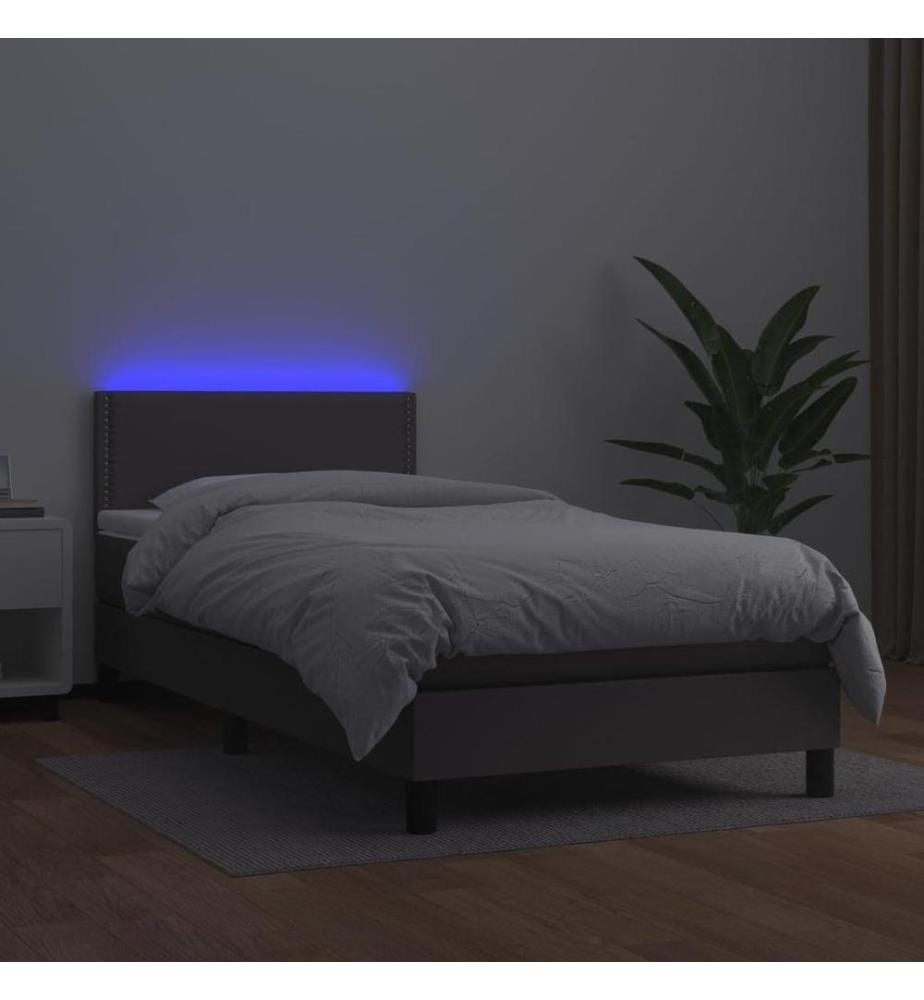 Boxspringbett mit Matratze & LED Grau 80x200 cm Kunstleder