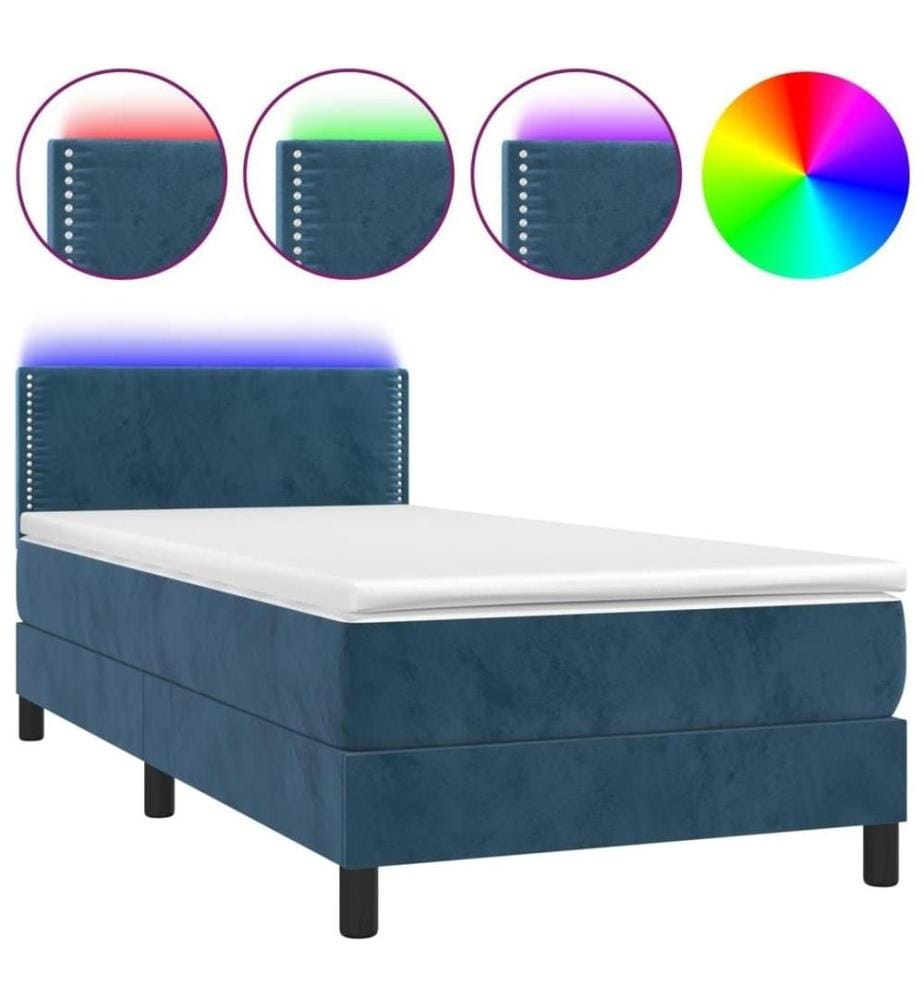 Boxspringbett mit Matratze & LED Dunkelblau 90x190 cm Samt