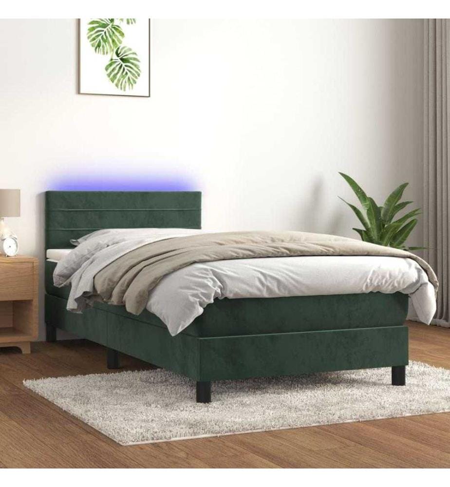Boxspringbett mit Matratze & LED Dunkelgrün 90x190 cm Samt
