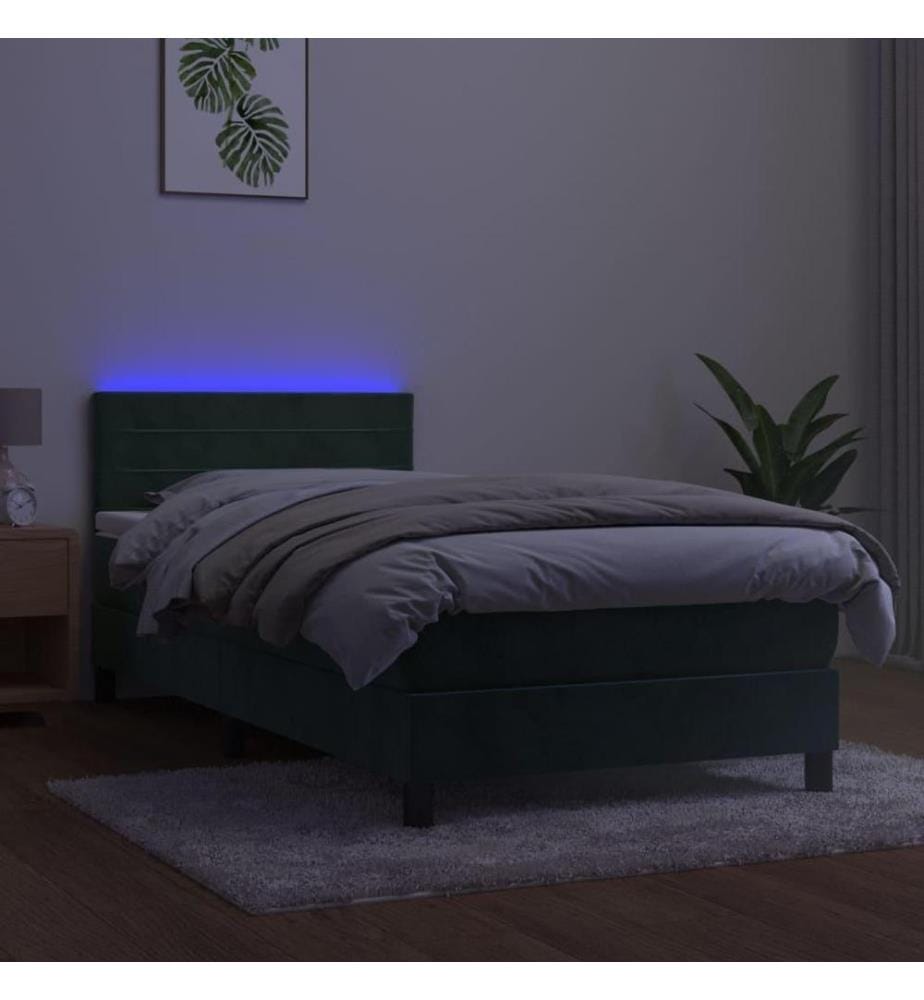 Boxspringbett mit Matratze & LED Dunkelgrün 90x190 cm Samt