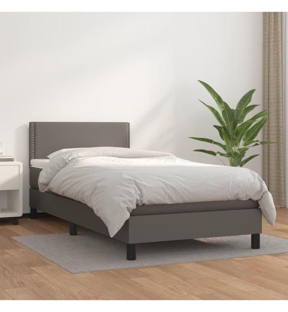 Lit à sommier tapissier avec matelas Gris 90x200 cm Similicuir