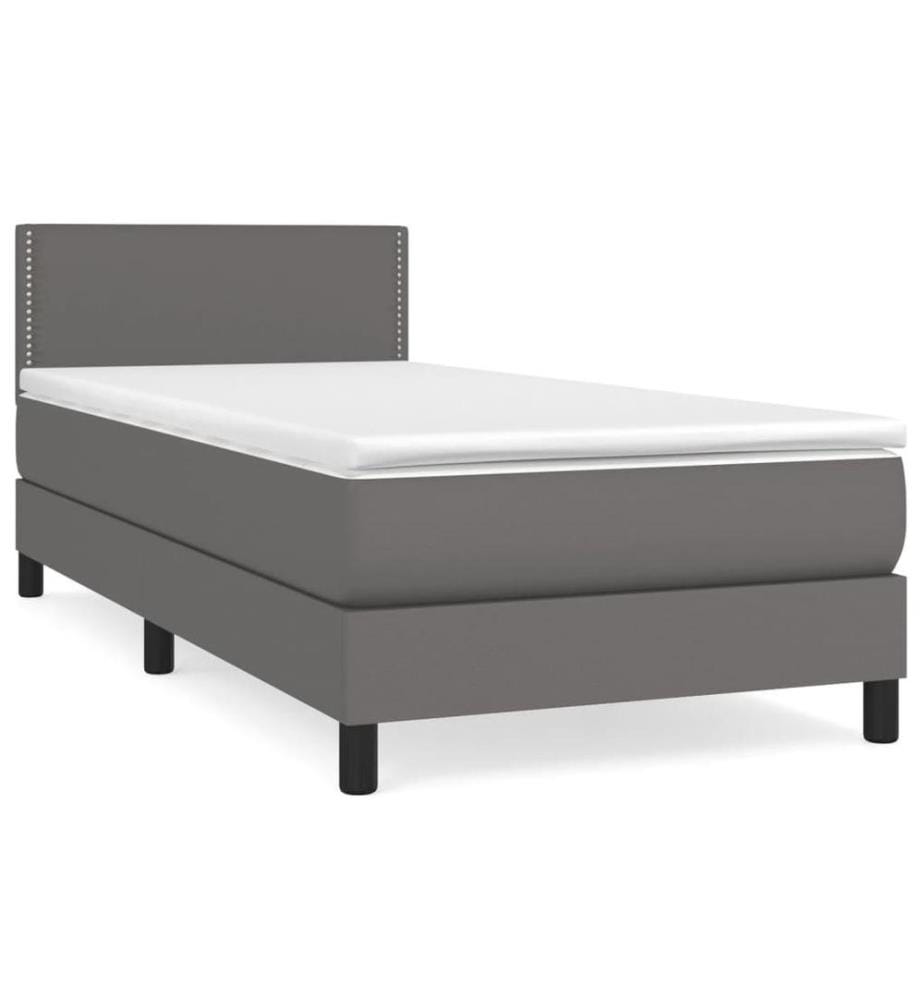 Boxspringbett mit Matratze Grau 90x200 cm Kunstleder