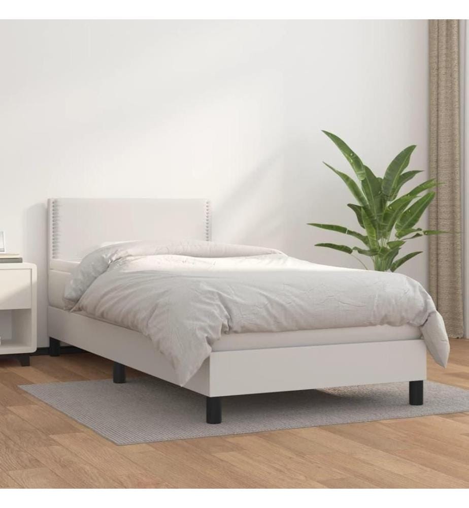 Boxspringbett mit Matratze Weiss 90x200 cm Kunstleder