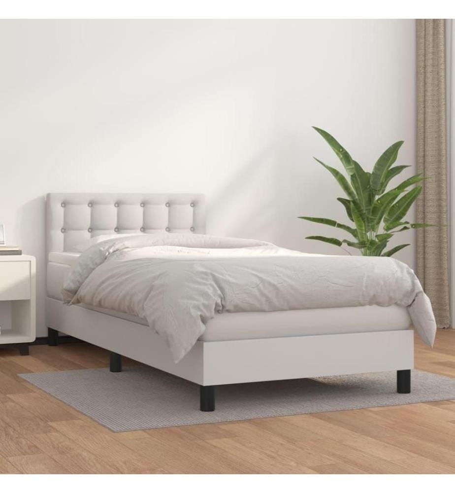 Boxspringbett mit Matratze Weiss 100x200 cm Kunstleder