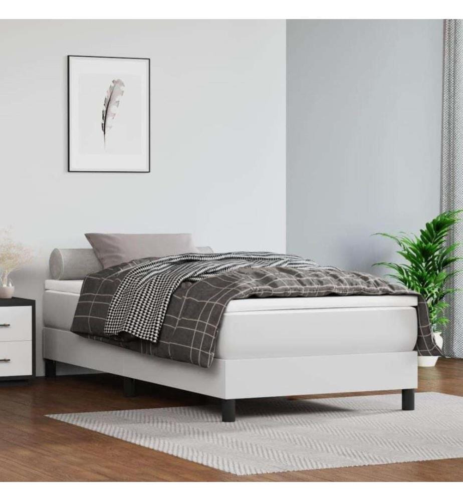 Boxspringbett mit Matratze Weiss 100x200 cm Kunstleder