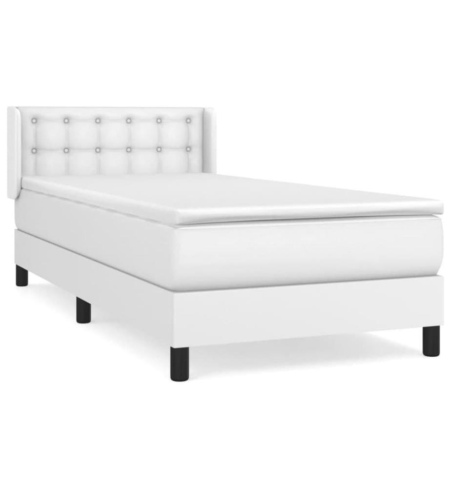 Boxspringbett mit Matratze Weiss 100x200 cm Kunstleder