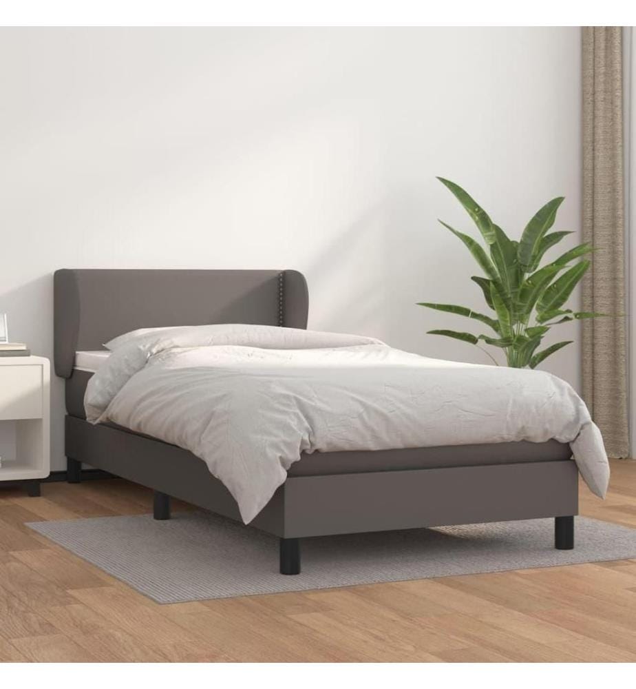 Boxspringbett mit Matratze Grau 80x200 cm Kunstleder