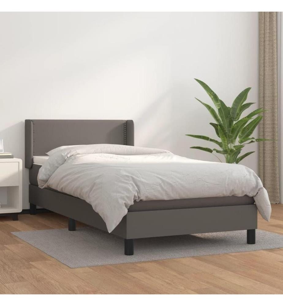 Boxspringbett mit Matratze Grau 80x200 cm Kunstleder
