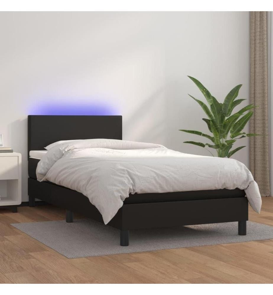 Boxspringbett mit Matratze & LED Schwarz 80x200 cm Kunstleder