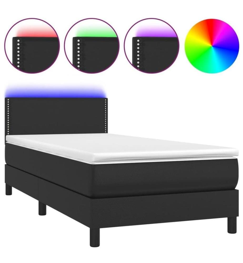 Boxspringbett mit Matratze & LED Schwarz 90x200 cm Kunstleder