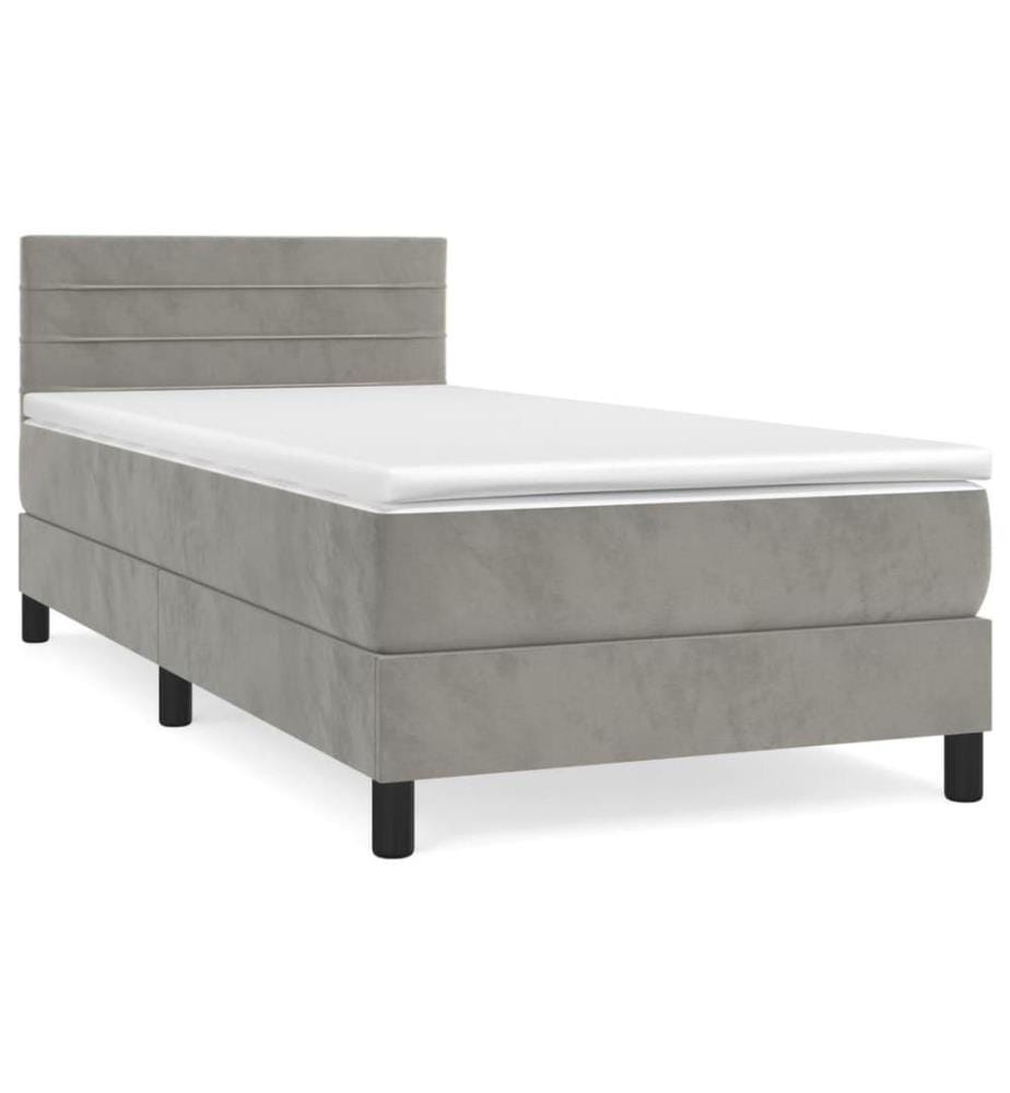 Boxspringbett mit Matratze Hellgrau 90x190 cm Samt