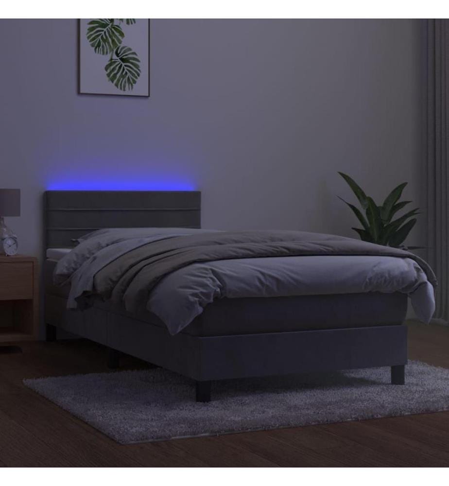 Boxspringbett mit Matratze & LED Hellgrau 90x190 cm Samt
