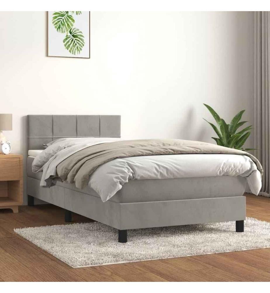 Boxspringbett mit Matratze Hellgrau 90x190 cm Samt