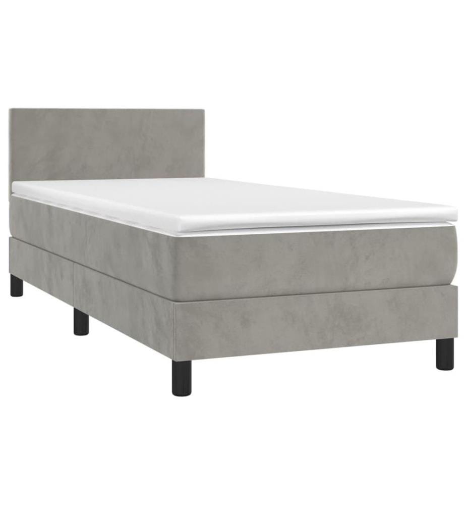 Boxspringbett mit Matratze & LED Hellgrau 90x190 cm Samt