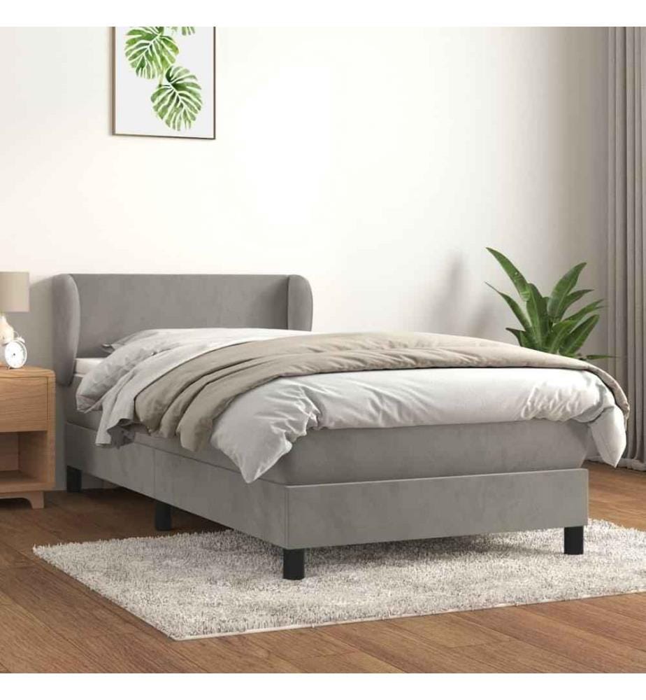 Boxspringbett mit Matratze Hellgrau 90x190 cm Samt