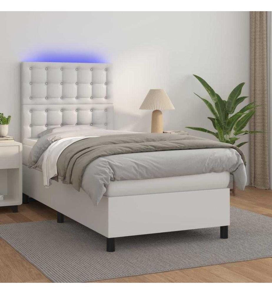 Boxspringbett mit Matratze & LED Weiss 80x200 cm Kunstleder
