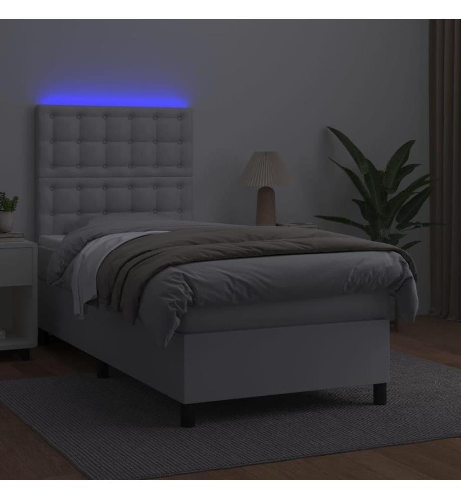Boxspringbett mit Matratze & LED Weiss 80x200 cm Kunstleder