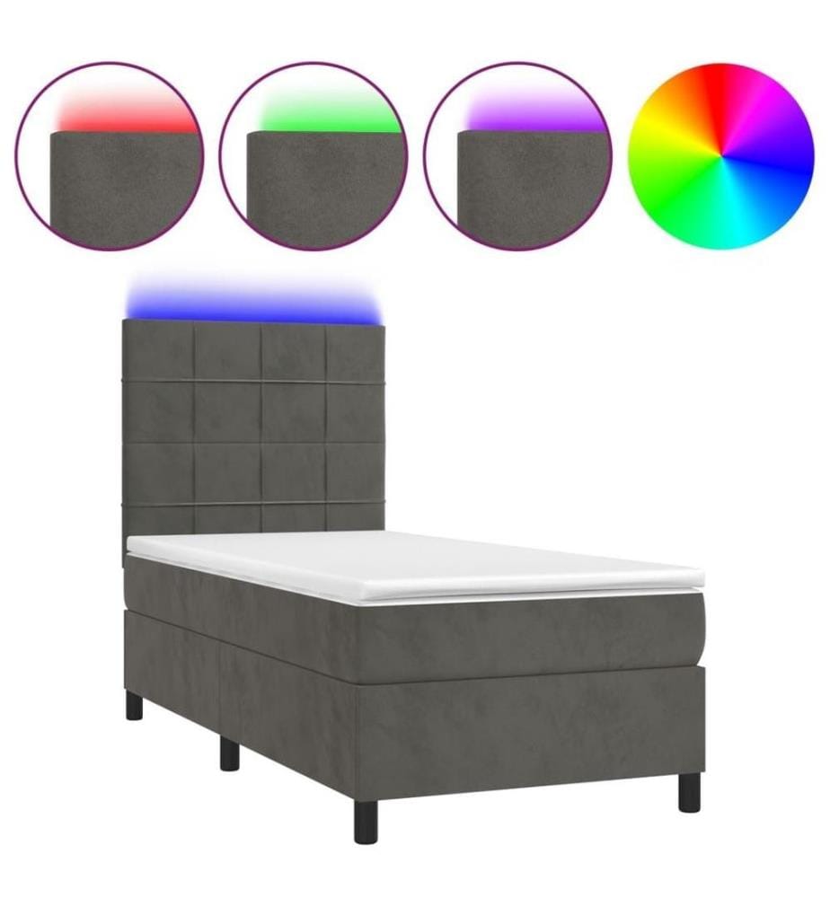 Boxspringbett mit Matratze & LED Dunkelgrau 90x190 cm Samt