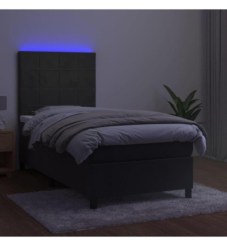 Boxspringbett mit Matratze & LED Dunkelgrau 90x190 cm Samt