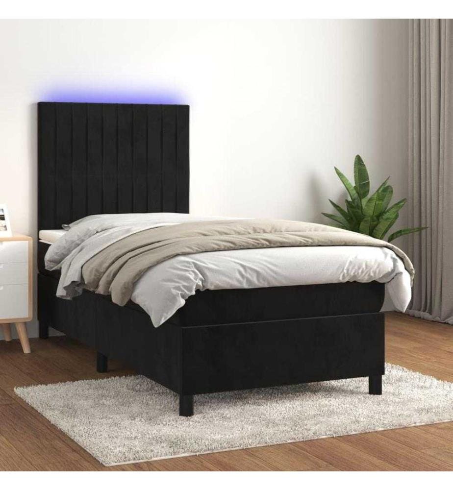 Boxspringbett mit Matratze & LED Schwarz 100x200 cm Samt