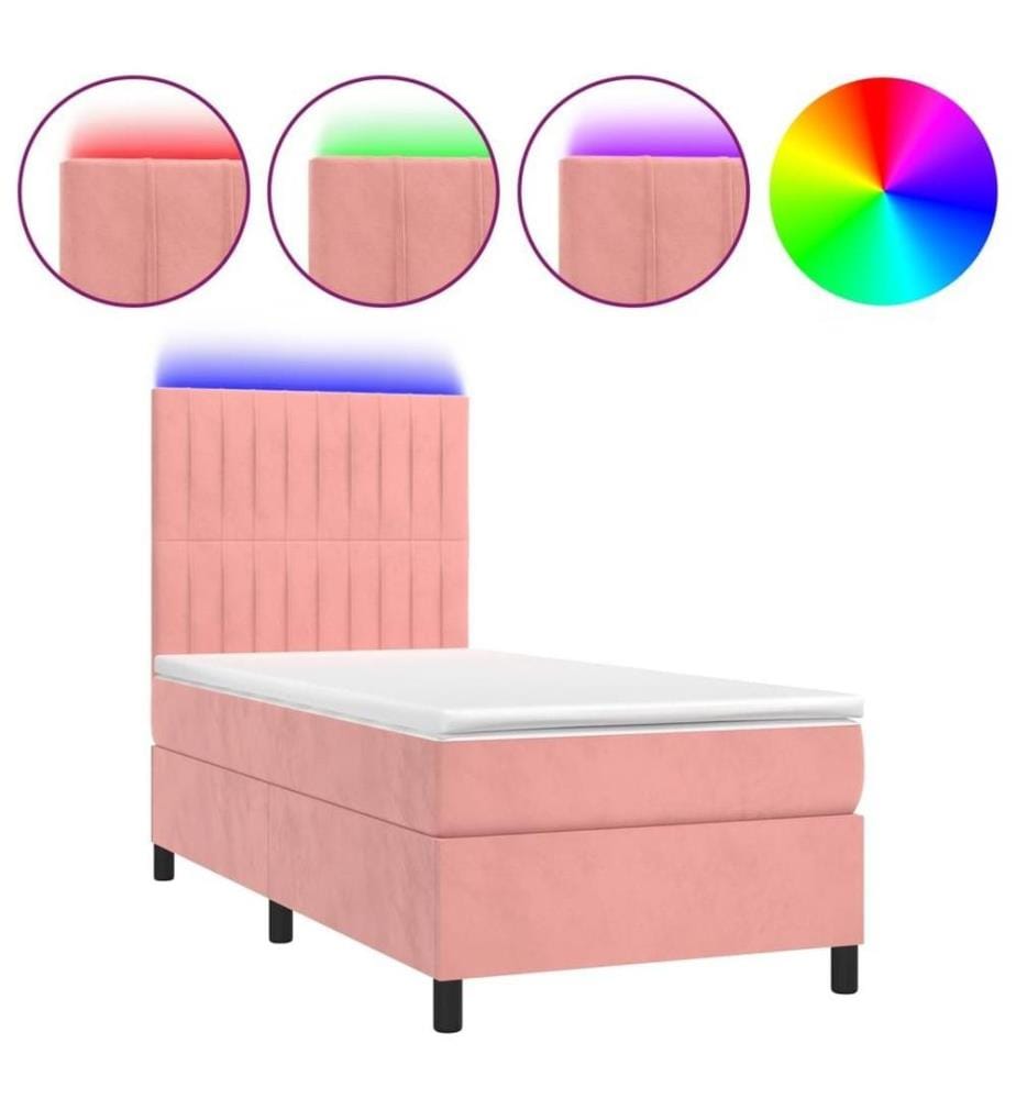 Boxspringbett mit Matratze & LED Rosa 100x200 cm Samt