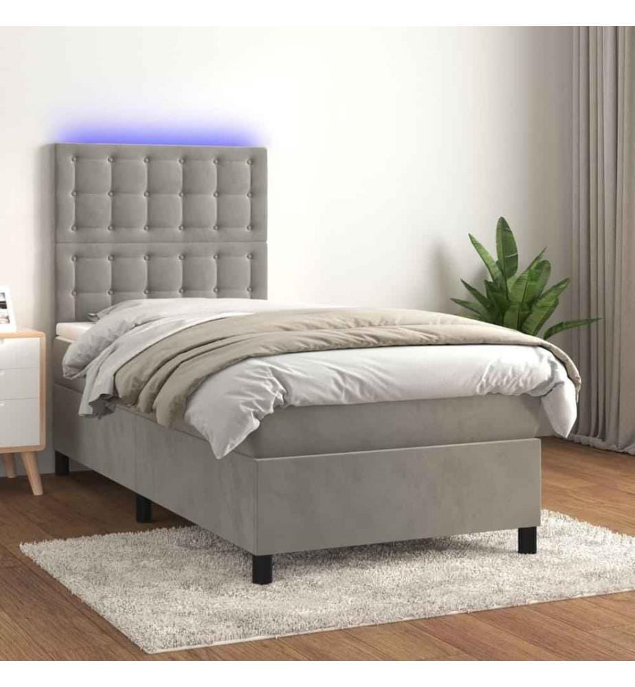 Boxspringbett mit Matratze & LED Hellgrau 80x200 cm Samt