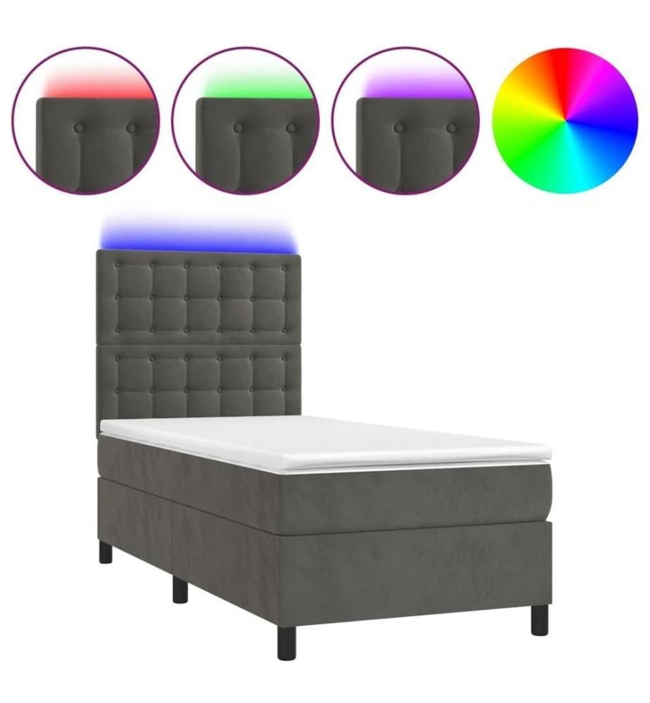 Boxspringbett mit Matratze & LED Dunkelgrau 100x200 cm Samt