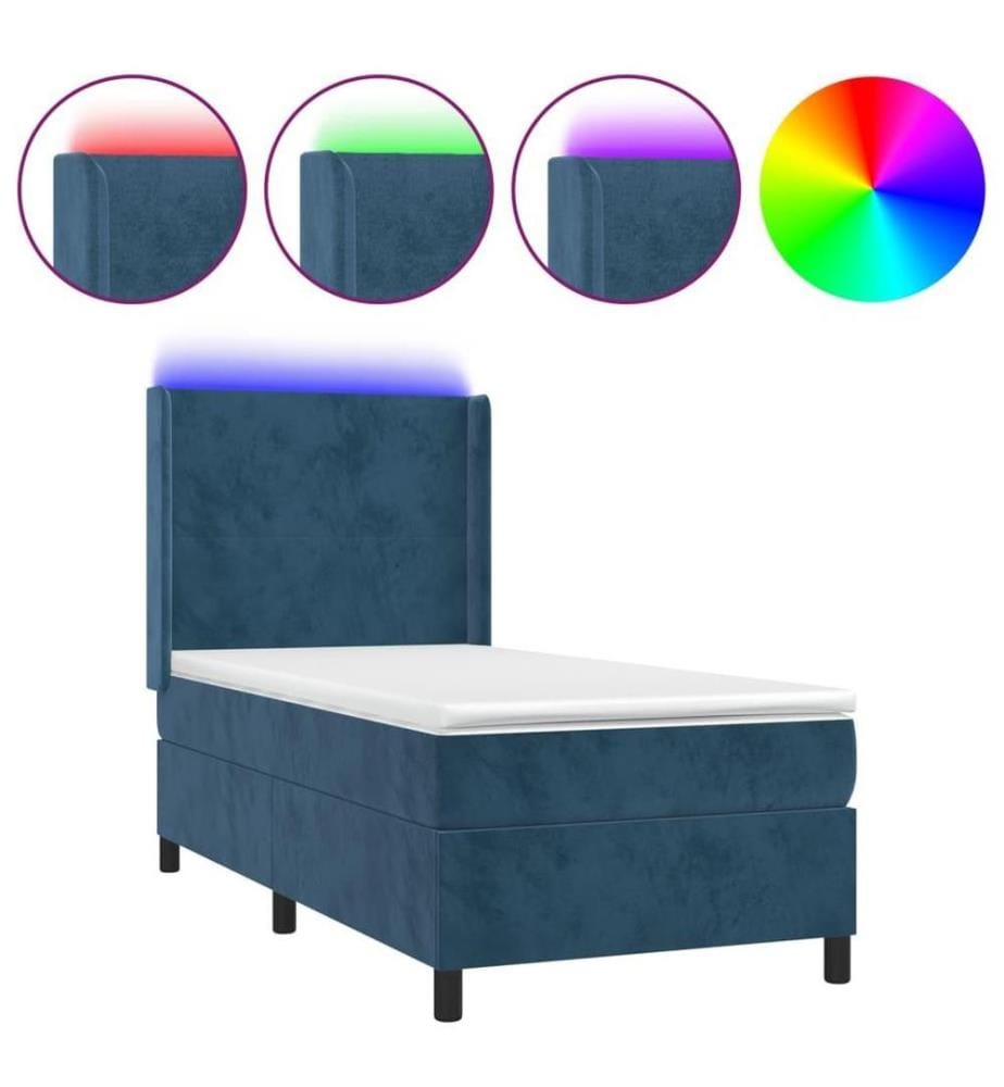 Boxspringbett mit Matratze & LED Dunkelblau 90x200 cm Samt