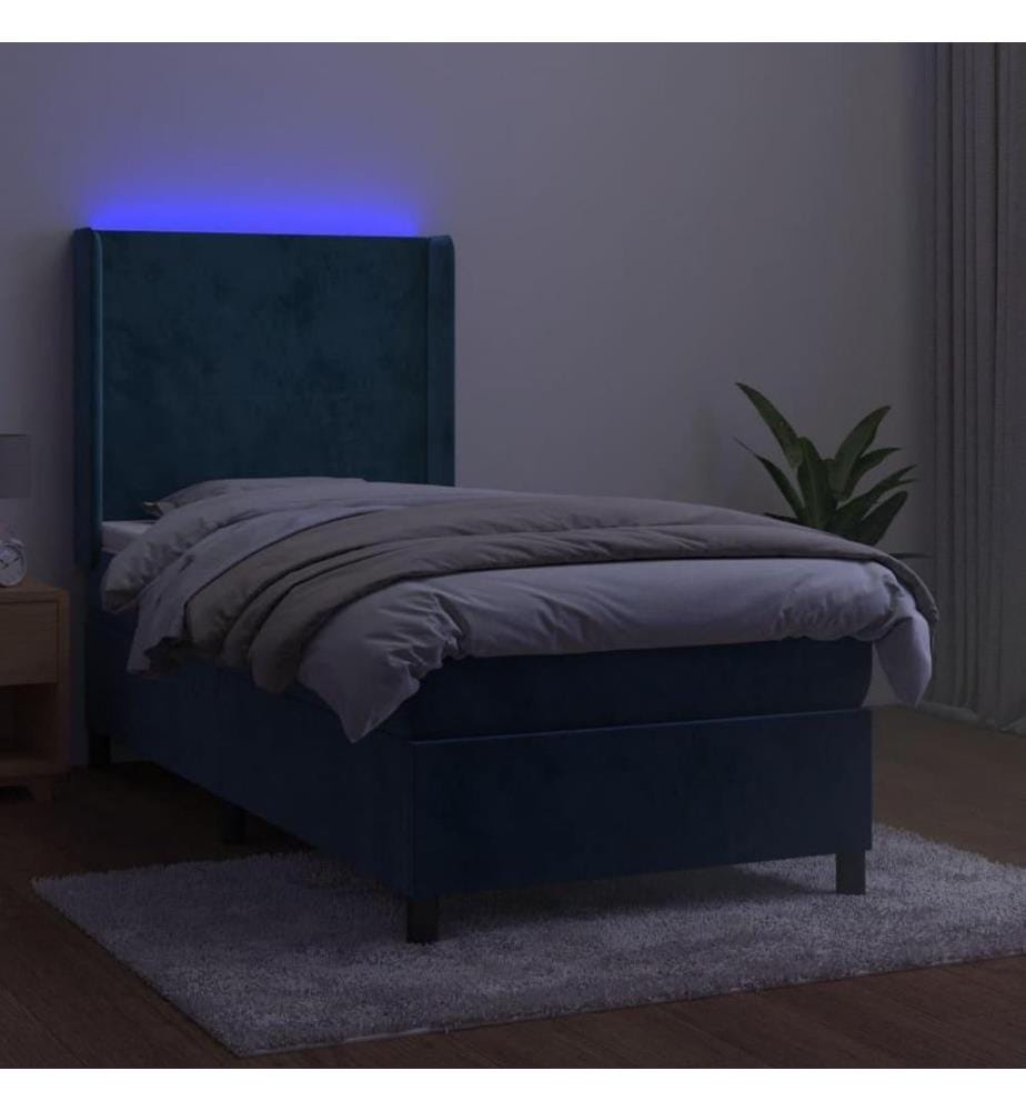 Boxspringbett mit Matratze & LED Dunkelblau 90x200 cm Samt