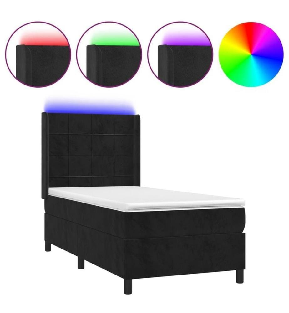 Boxspringbett mit Matratze & LED Schwarz 90x200 cm Samt