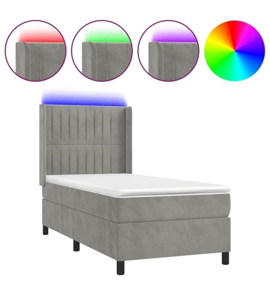 Boxspringbett mit Matratze & LED Hellgrau 90x190 cm Samt