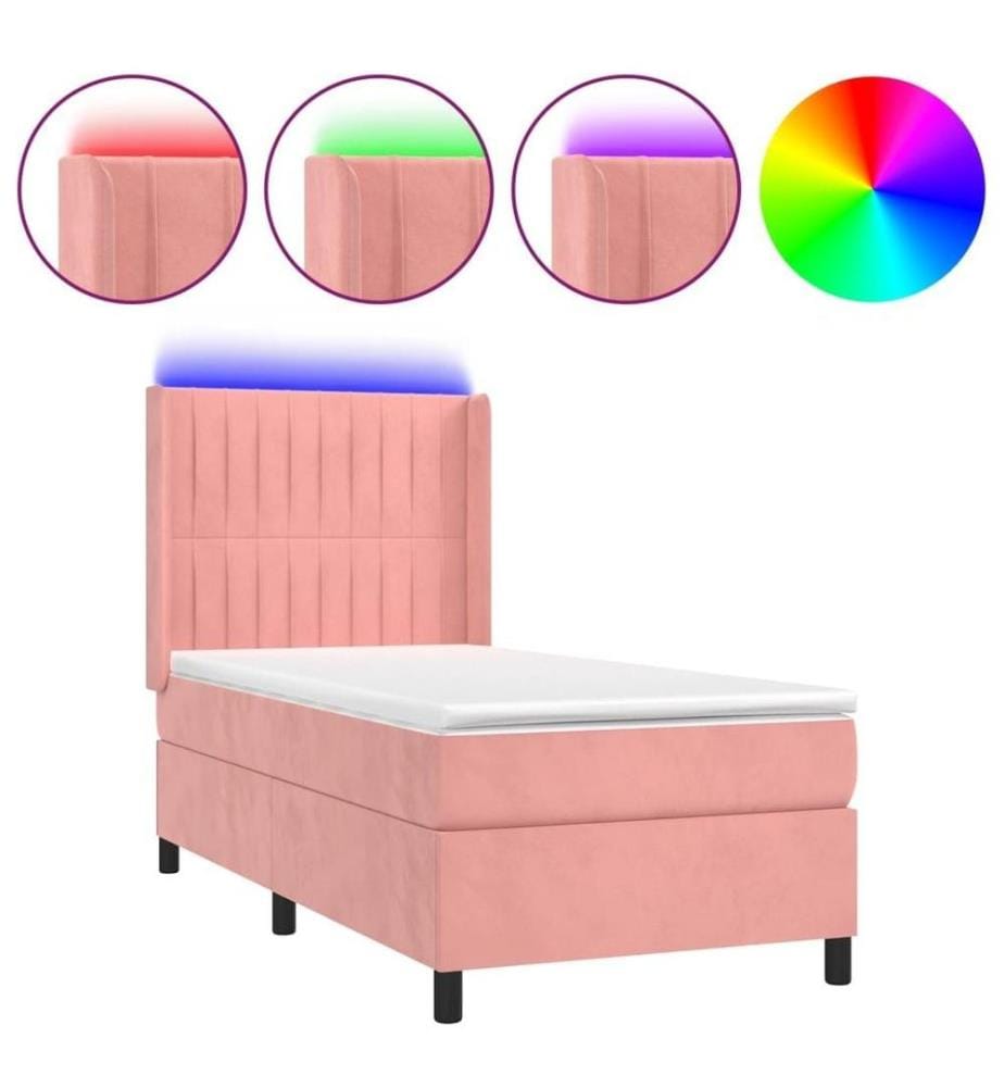 Boxspringbett mit Matratze & LED Rosa 90x190 cm Samt