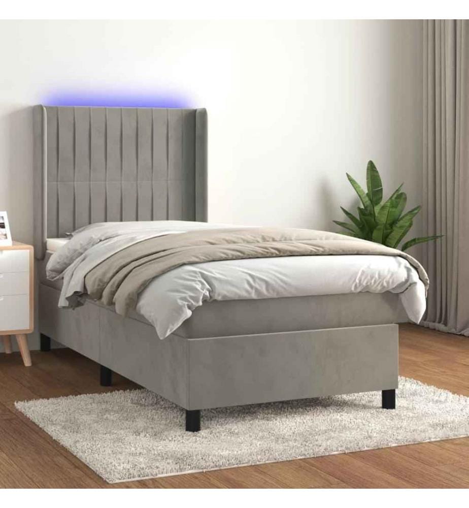 Boxspringbett mit Matratze & LED Hellgrau 90x200 cm Samt