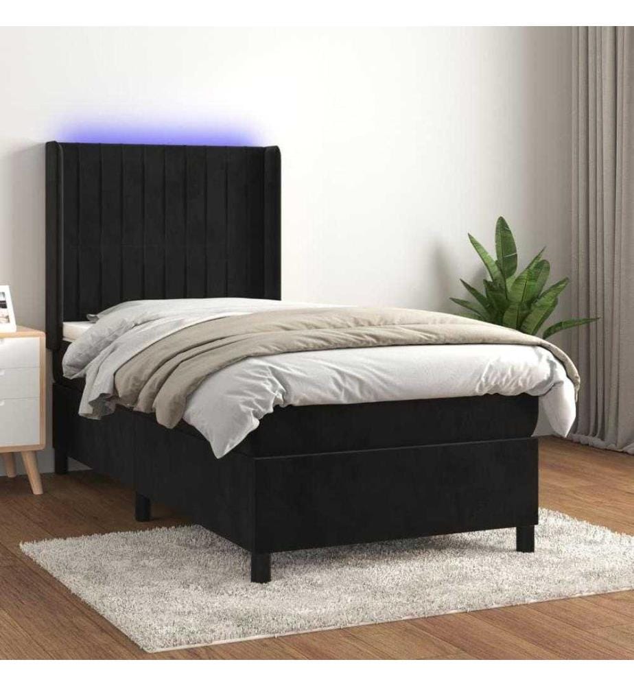 Boxspringbett mit Matratze & LED Schwarz 90x200 cm Samt