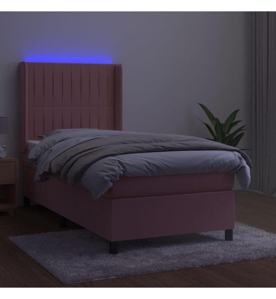 Boxspringbett mit Matratze & LED Rosa 100x200 cm Samt