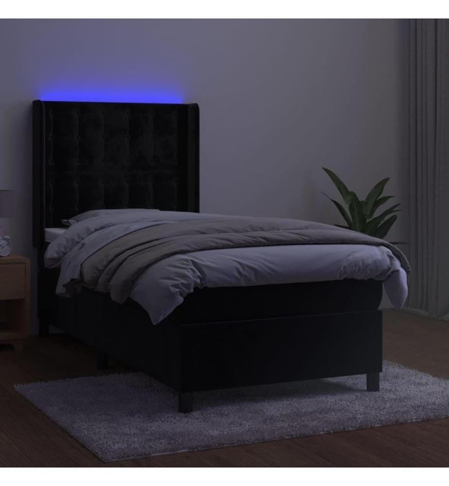 Boxspringbett mit Matratze & LED Schwarz 80x200 cm Samt