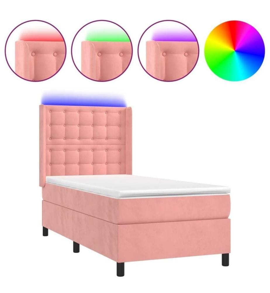 Boxspringbett mit Matratze & LED Rosa 80x200 cm Samt
