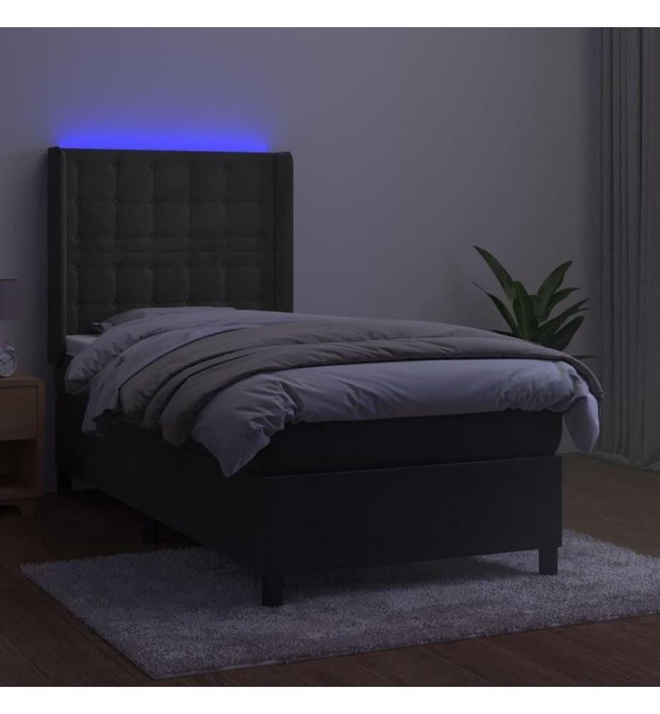 Boxspringbett mit Matratze & LED Dunkelgrau 100x200 cm Samt