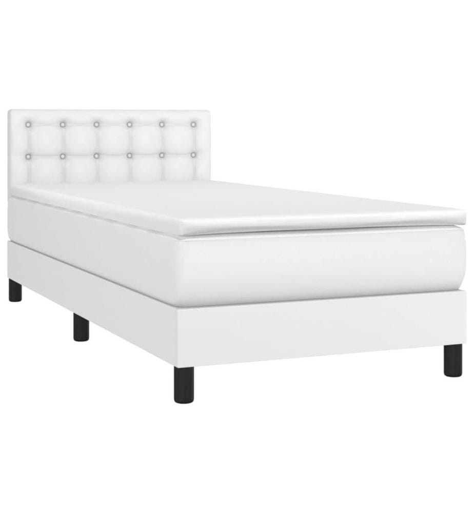 Boxspringbett mit Matratze Weiss 90x190 cm Kunstleder