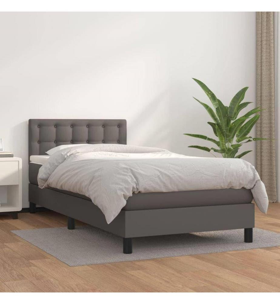 Boxspringbett mit Matratze Grau 90x190 cm Kunstleder