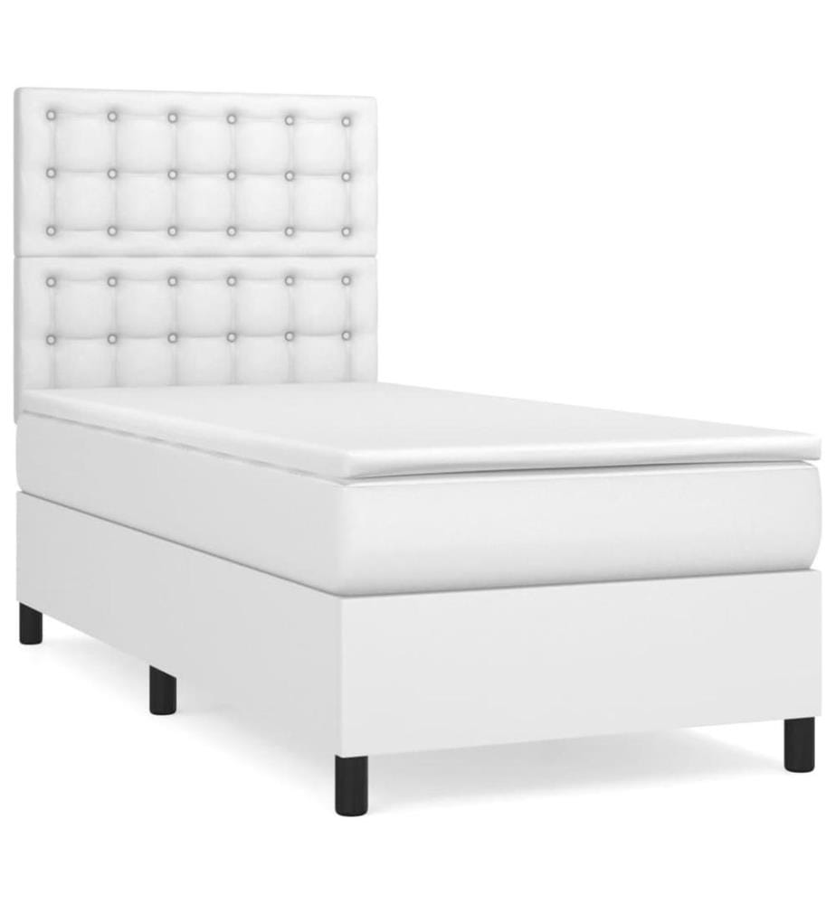 Boxspringbett mit Matratze Weiss 90x200 cm Kunstleder
